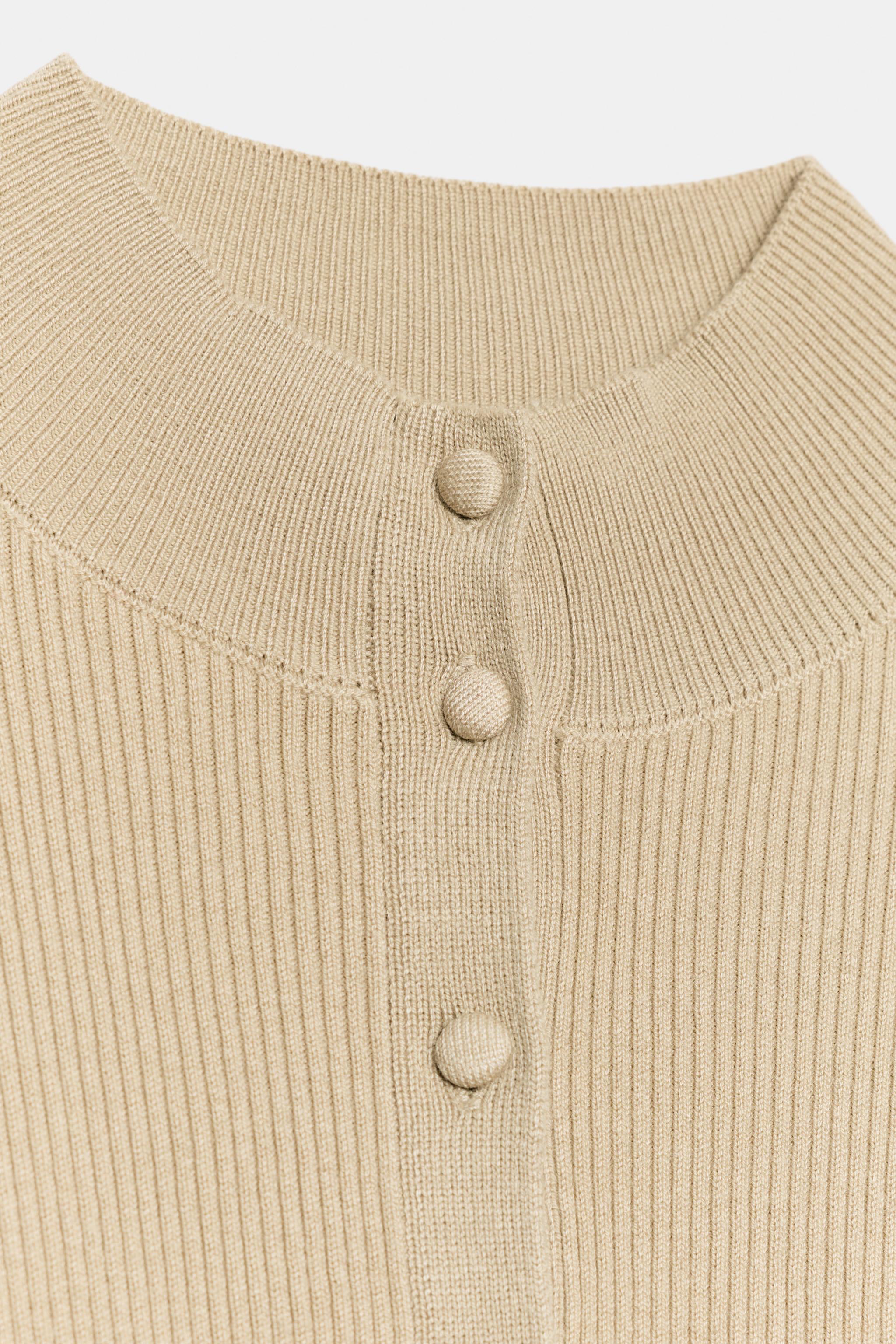 RIB KNIT COVERED BUTTON CARDIGAN